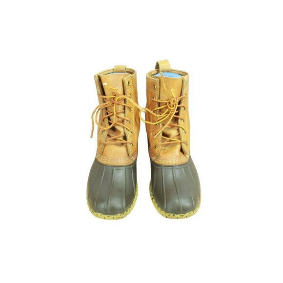 LL Bean Brown Unlined Ankle Duck Boots 8" Leather Lace Up Round Toe Size 7 M - Picture 5 of 11